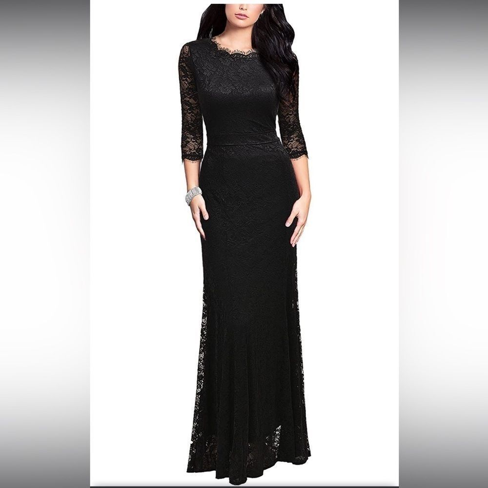 REPHYLLIS Women's Retro Lace Black Formal Dress Medium